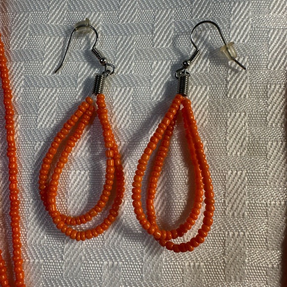 Orange Seed Bead Necklace Set - Picture 4 of 5